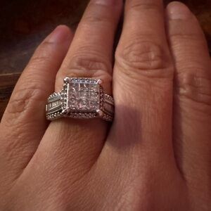 Glamorous Silver Diamond Halo Ring